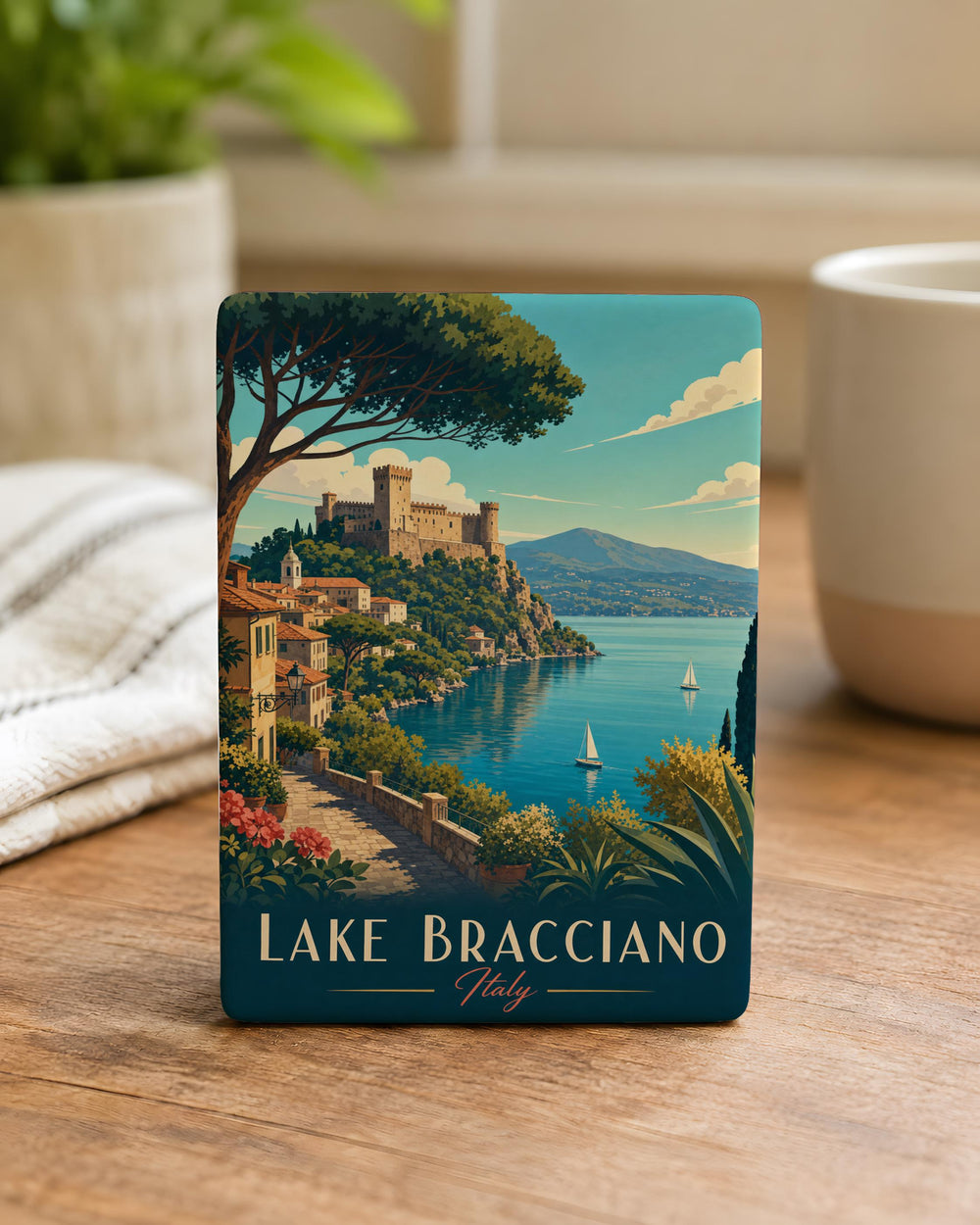 Lake Bracciano Italy Fridge Magnet, Lago di Bracciano Souvenir, Bracciano Castle Travel Keepsake Magnet