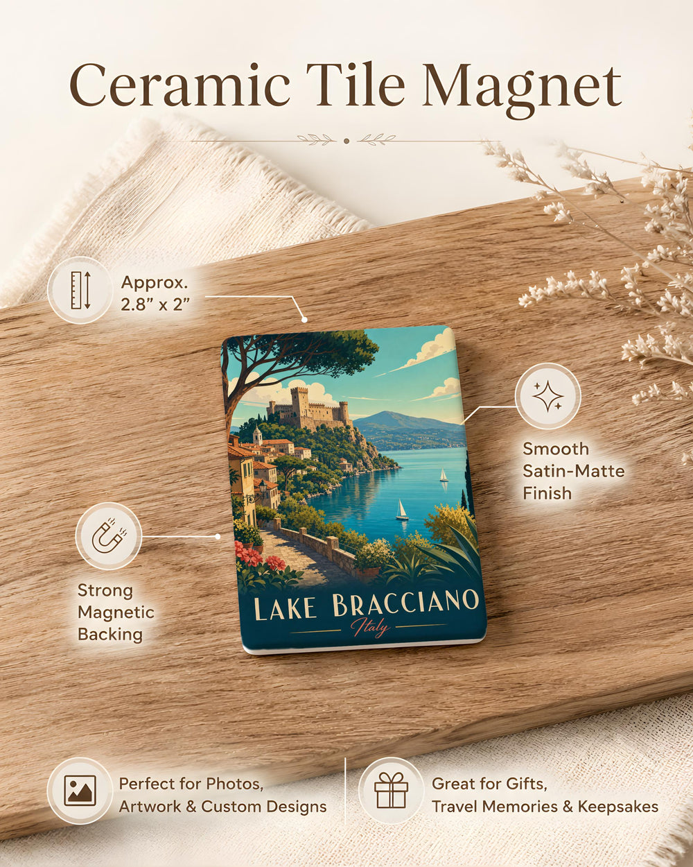 Lake Bracciano Italy Fridge Magnet, Lago di Bracciano Souvenir, Bracciano Castle Travel Keepsake Magnet