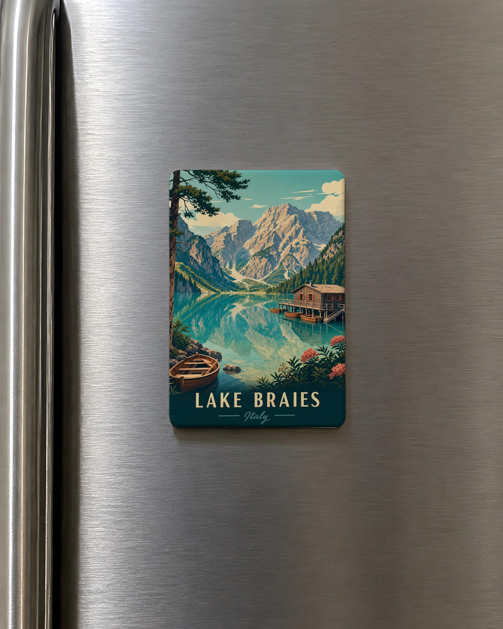 Lake Braies Fridge Magnet, Dolomites Italy Travel Souvenir, Alpine Lake & Mountain Scenery Kitchen Magnet, Lago di Braies Gift