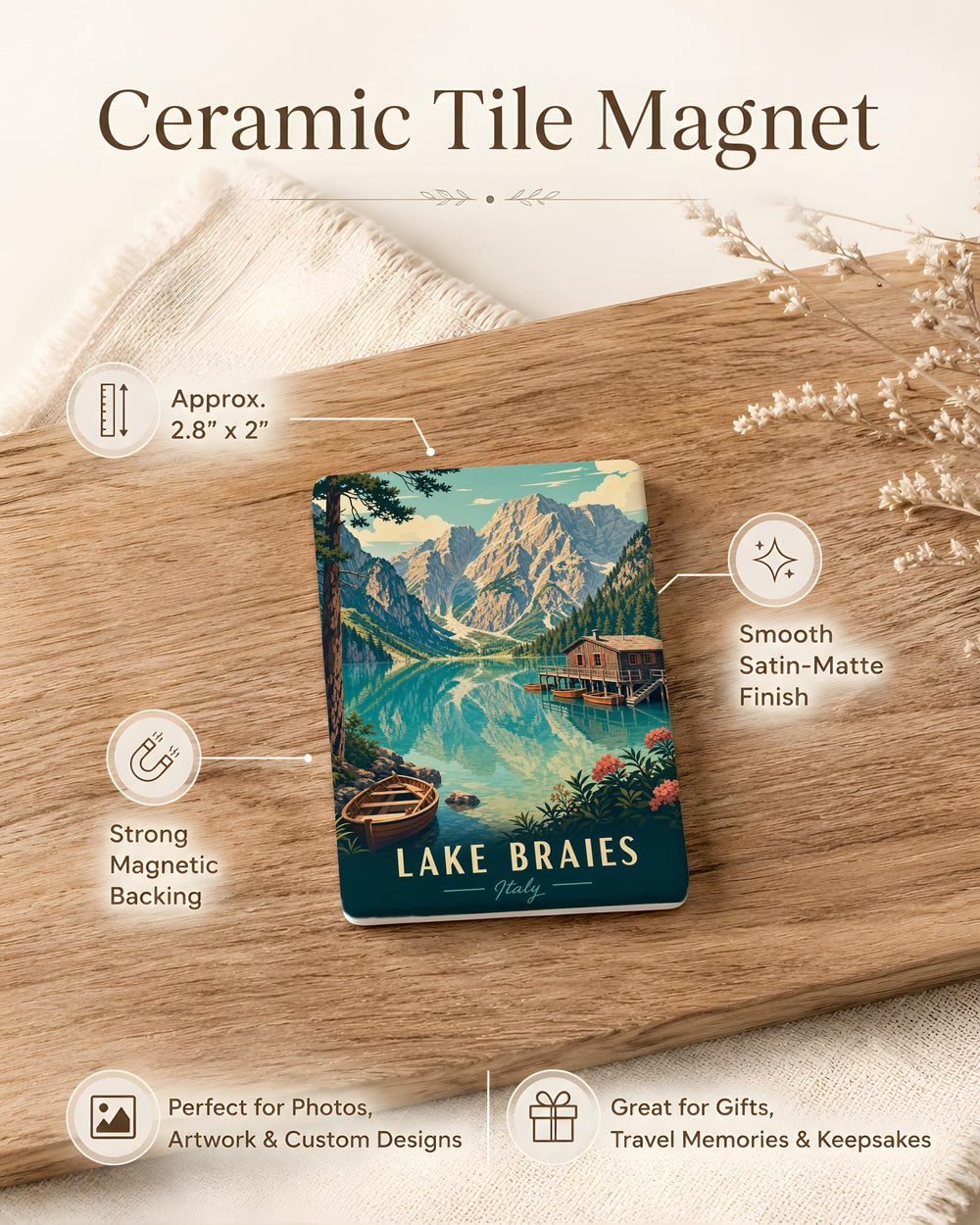 Lake Braies Fridge Magnet, Dolomites Italy Travel Souvenir, Alpine Lake & Mountain Scenery Kitchen Magnet, Lago di Braies Gift