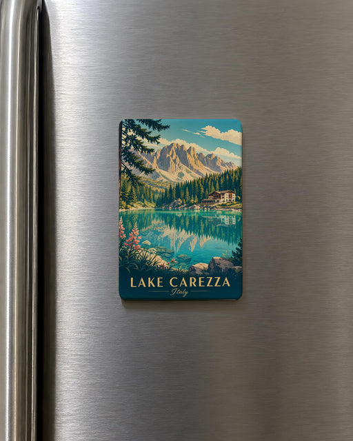 Lake Carezza Fridge Magnet, Dolomites Italy Travel Souvenir, Alpine Lake Landscape Keepsake Magnet
