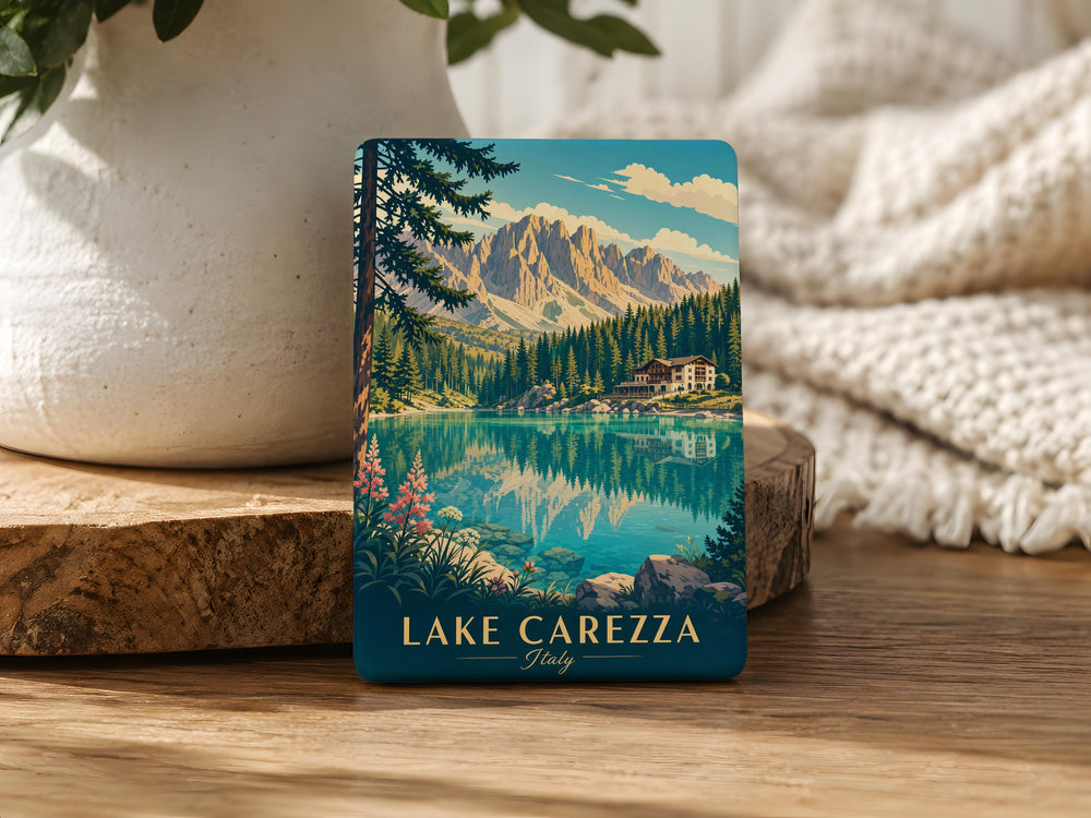 Lake Carezza Fridge Magnet, Dolomites Italy Travel Souvenir, Alpine Lake Landscape Keepsake Magnet