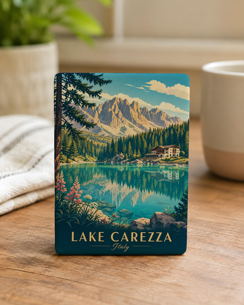 Lake Carezza Fridge Magnet, Dolomites Italy Travel Souvenir, Alpine Lake Landscape Keepsake Magnet
