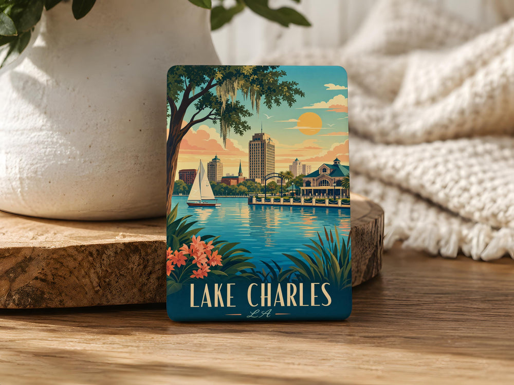 Lake Charles LA Fridge Magnet, Louisiana Souvenir Magnet, Lake Charles Travel Gift, City Landmark Keepsake Magnet