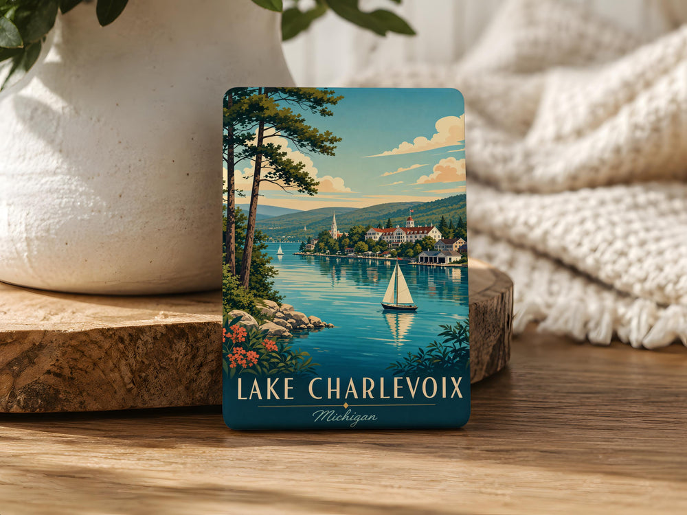 Lake Charlevoix Fridge Magnet, Michigan Lake Souvenir Magnet, Charlevoix Travel Keepsake, Great Lakes Refrigerator Magnet