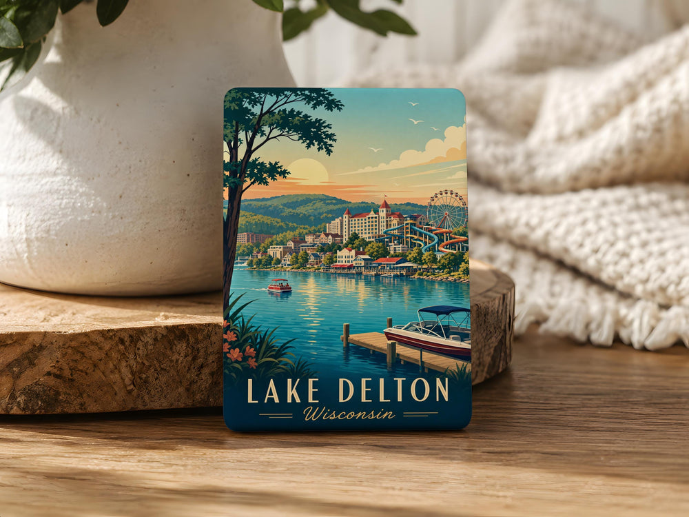 Lake Delton Wisconsin Fridge Magnet, Lake Delton WI Souvenir Magnet, Wisconsin Dells Area Travel Keepsake Magnet