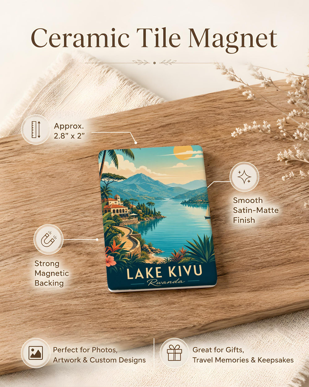 Lake Kivu Rwanda Fridge Magnet, Lake Kivu Souvenir Magnet, Rwanda Travel Gift, African Great Lakes Keepsake Magnet