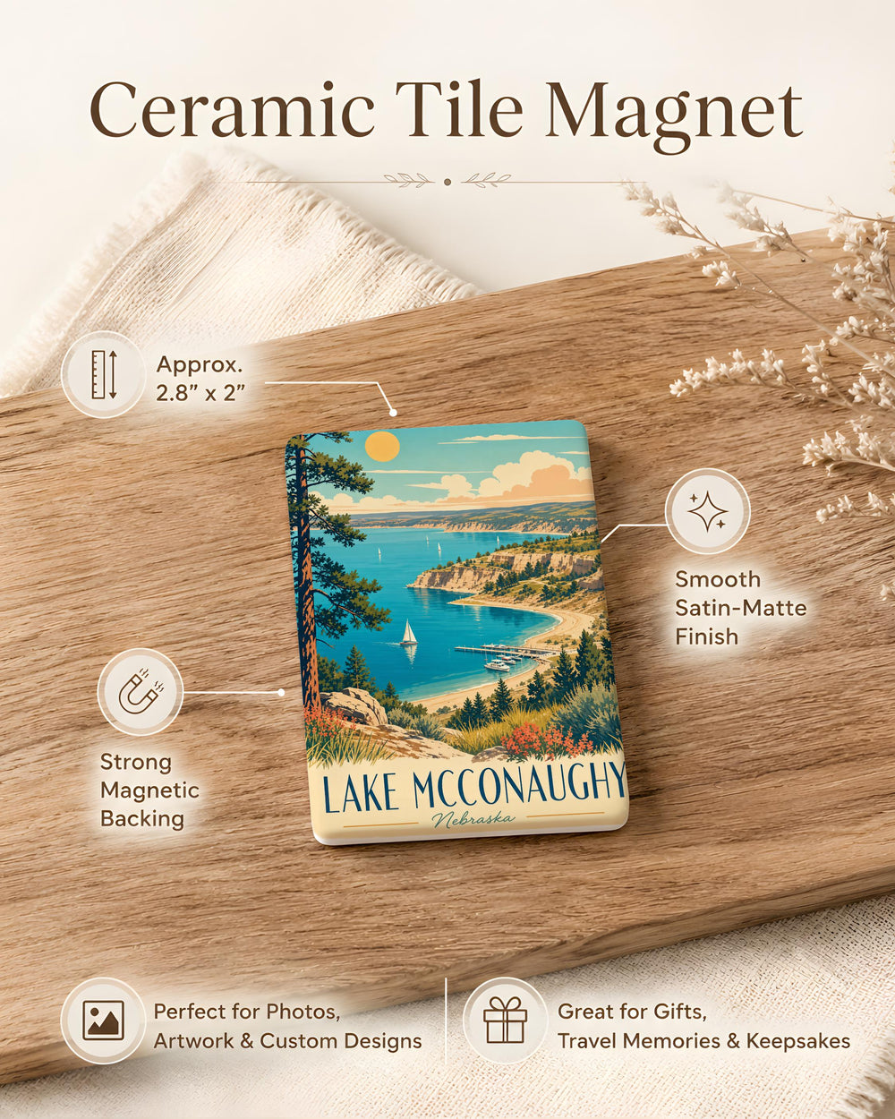 Lake McConaughy Fridge Magnet, Nebraska Lake Souvenir Magnet, Lake House Decor, Travel Gift, Vacation Keepsake Magnet