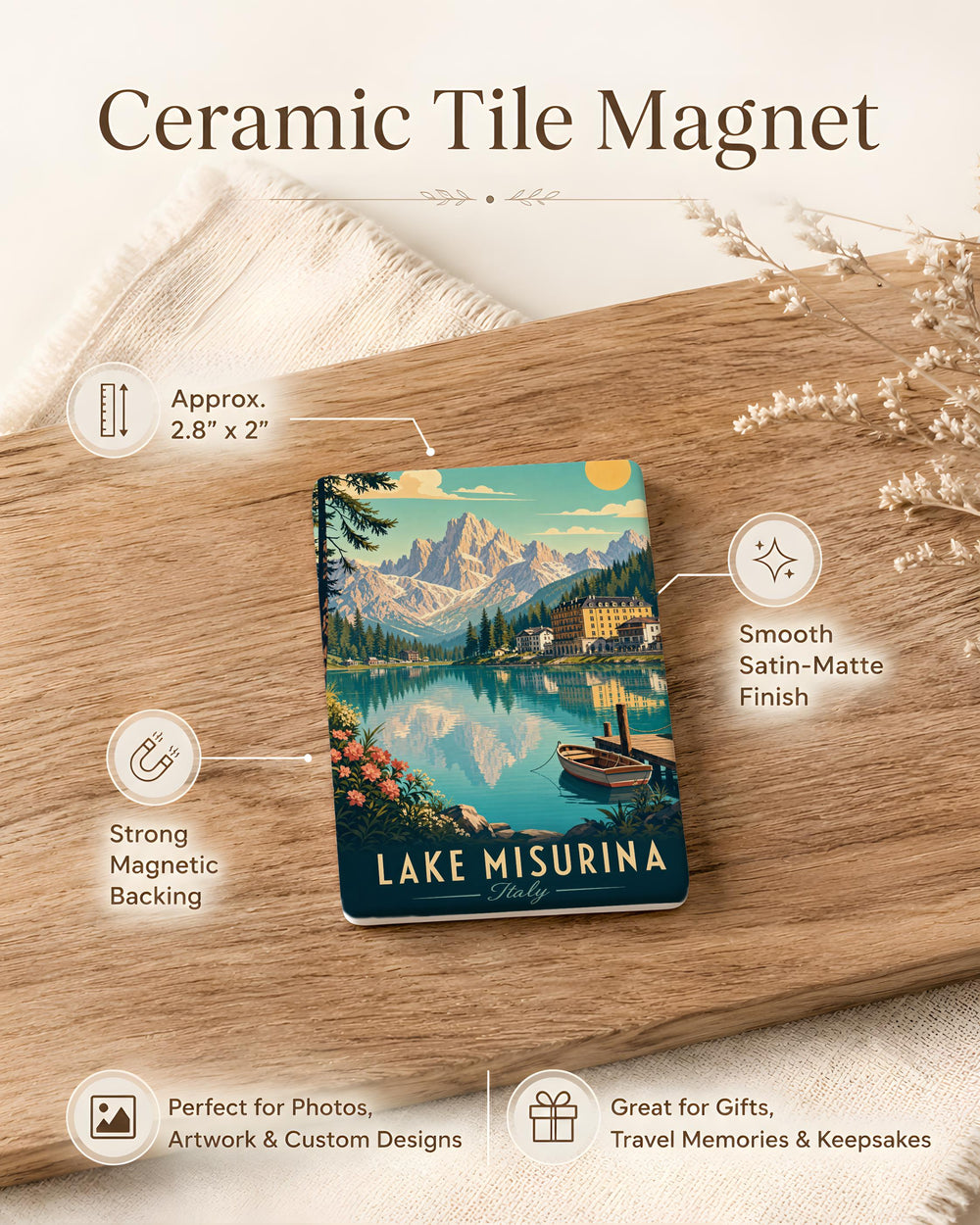 Lake Misurina Italy Fridge Magnet, Dolomites Mountain Lake Souvenir Magnet, Travel Gift, Alpine Landscape Keepsake