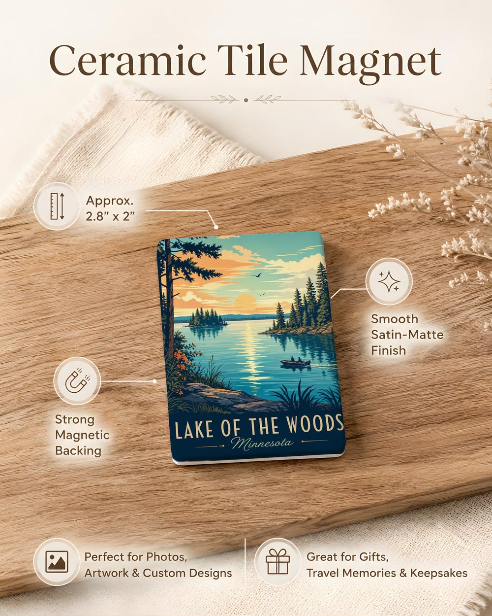 Lake of the Woods Minnesota Fridge Magnet, Lake of the Woods MN Souvenir Magnet, Minnesota Lake Travel Gift, Cabin Decor Magnet