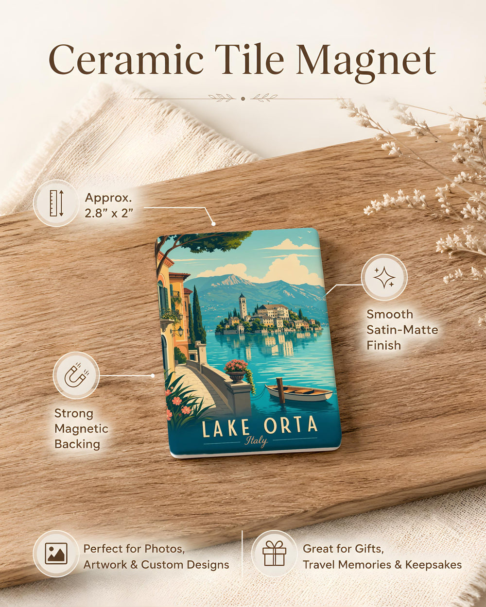 Lake Orta Italy Fridge Magnet, Italian Lake Travel Souvenir, Orta San Giulio Landmark Keepsake Magnet