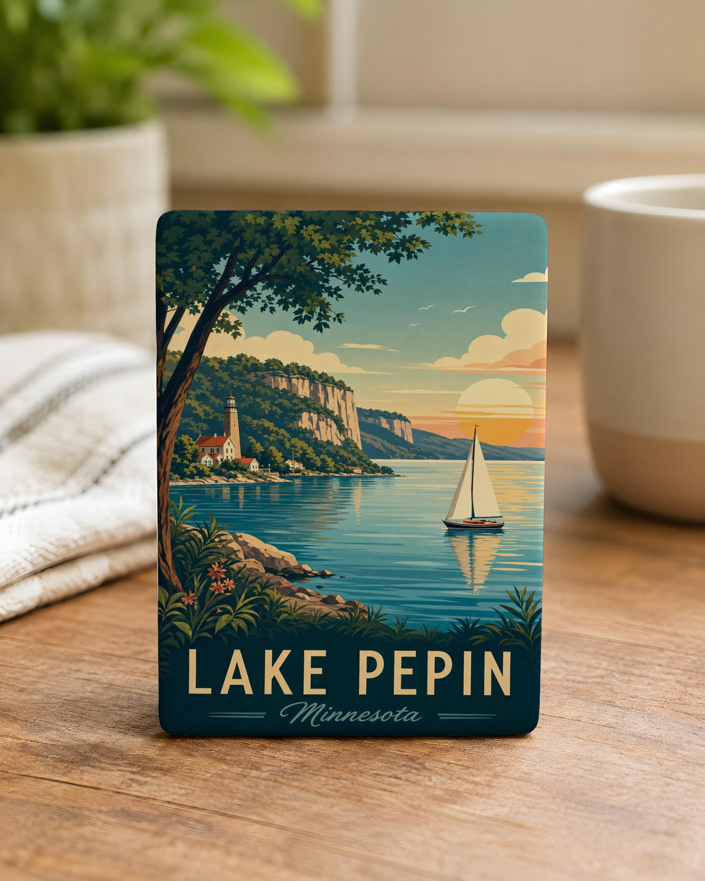Lake Pepin Fridge Magnet, Minnesota & Wisconsin River Lake Souvenir, Scenic Lake Pepin Travel Keepsake Magnet
