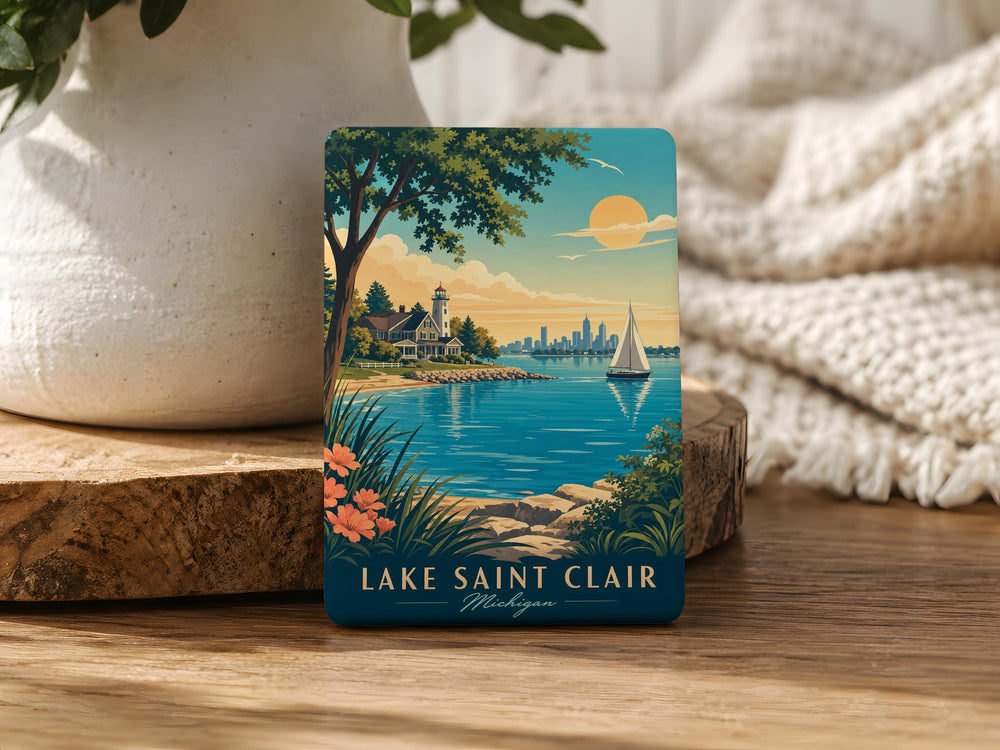 Lake Saint Clair Fridge Magnet, Lake Saint Clair Souvenir Magnet, Michigan Lake Decor, Great Lakes Gift, Vacation Keepsake Magnet
