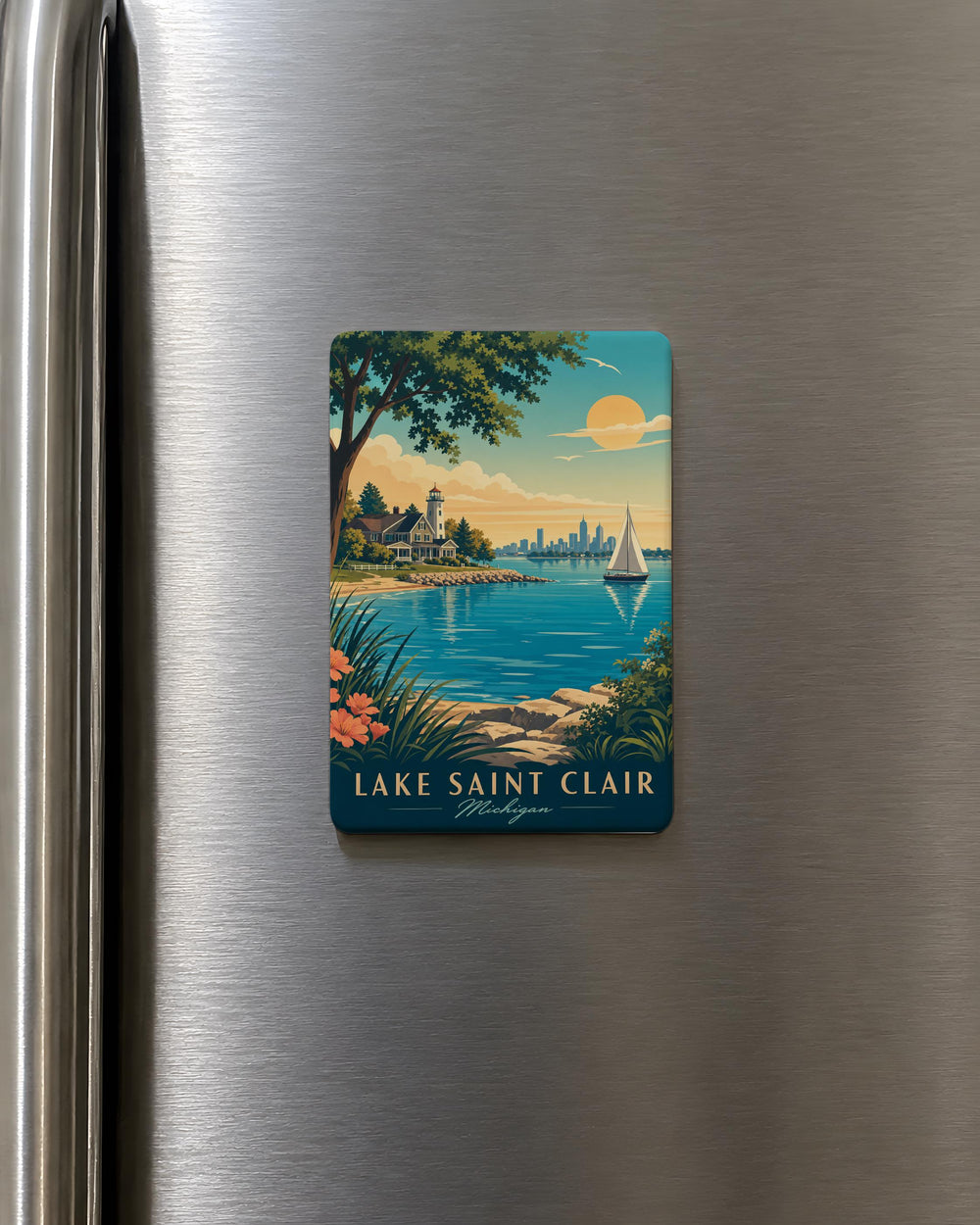 Lake Saint Clair Fridge Magnet, Lake Saint Clair Souvenir Magnet, Michigan Lake Decor, Great Lakes Gift, Vacation Keepsake Magnet