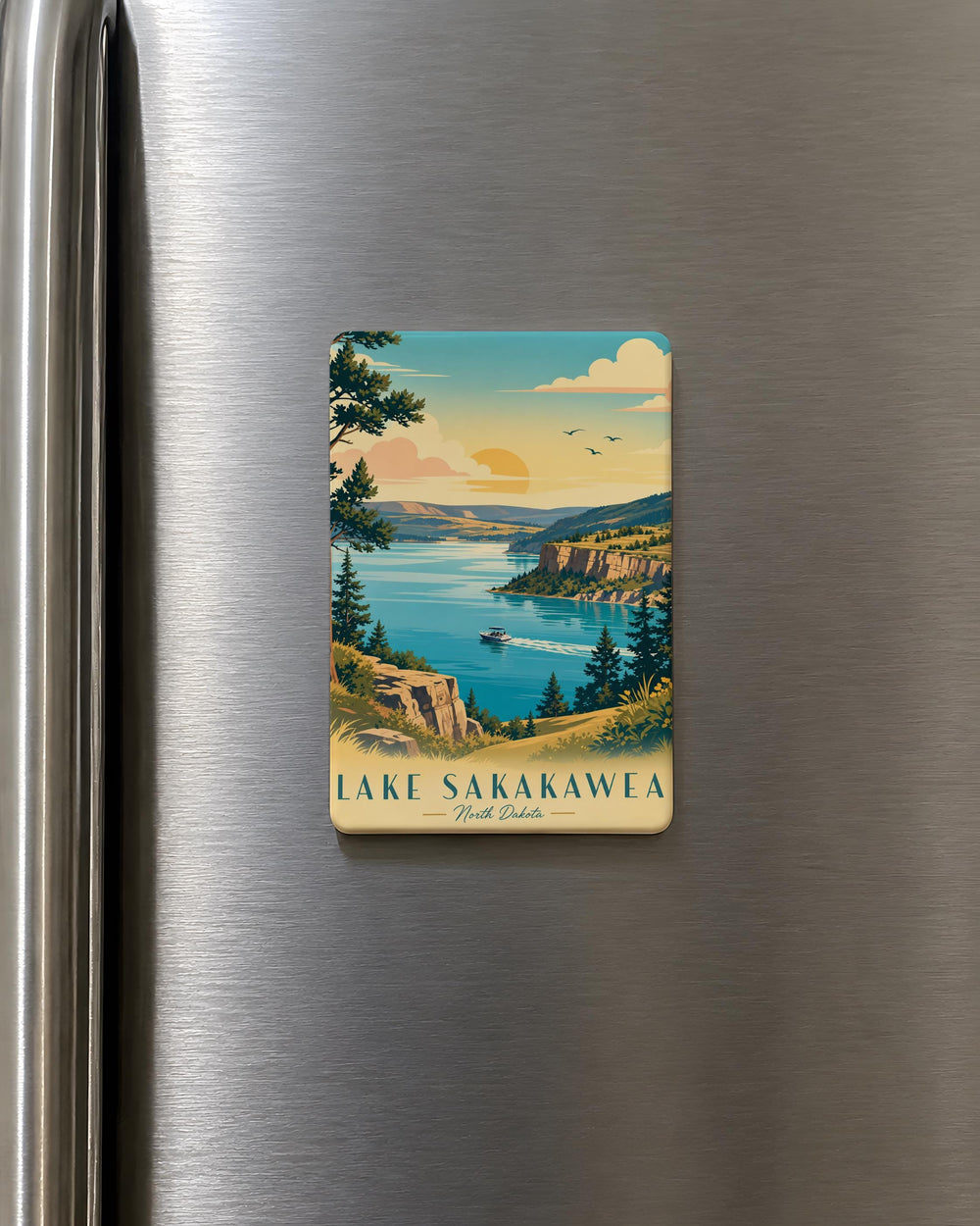 Lake Sakakawea Fridge Magnet, North Dakota Lake Souvenir Magnet, Lake Sakakawea Travel Gift, Outdoor Lake Decor Magnet