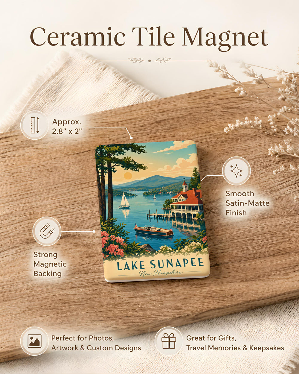Lake Sunapee Fridge Magnet, New Hampshire Lake Souvenir Magnet, Lake Sunapee Travel Keepsake, Waterfront Gift