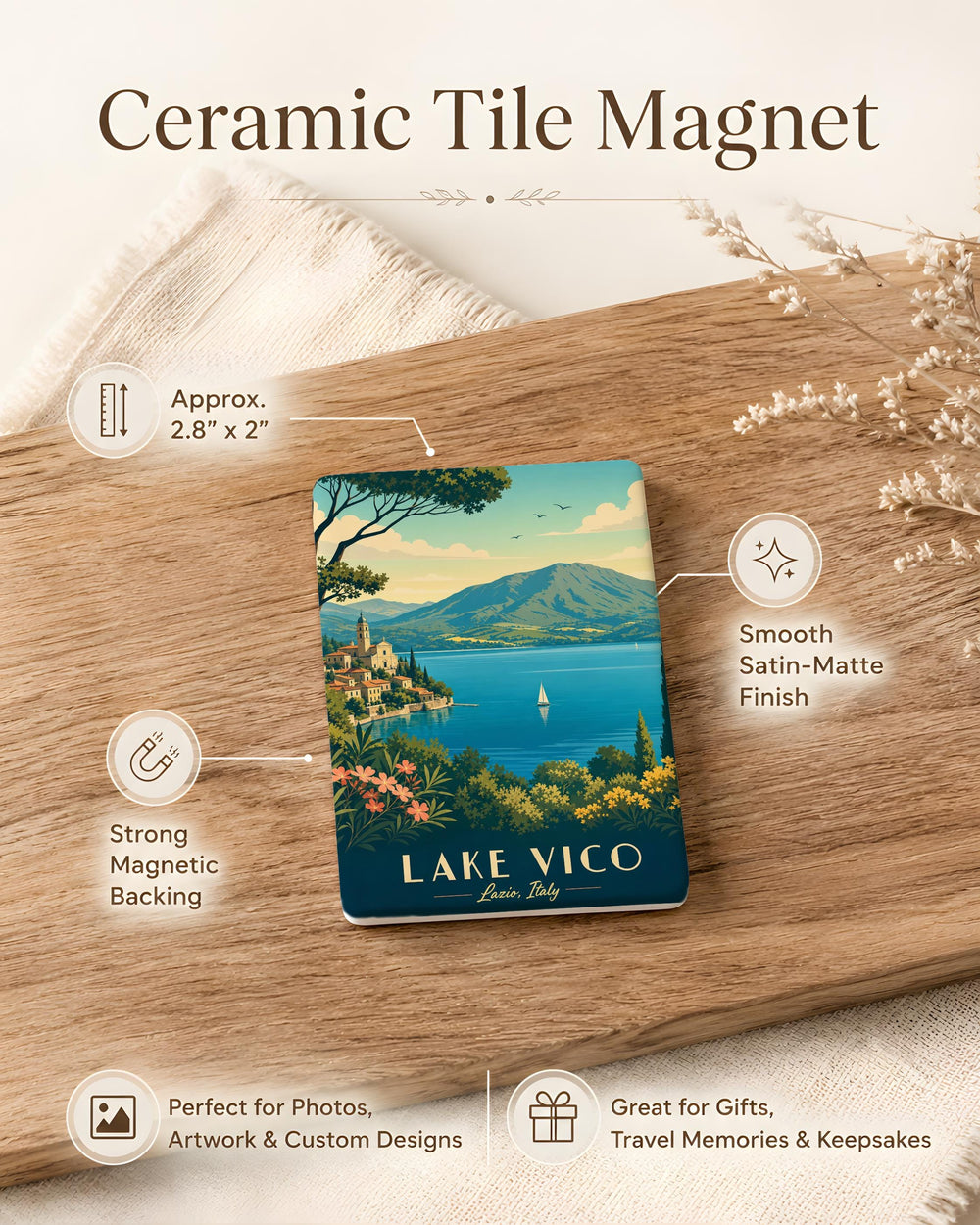 Lake Vico Fridge Magnet, Italy Travel Souvenir, Vico Lake Landscape Keepsake, Lazio Destination Magnet, Lake Vico Gift