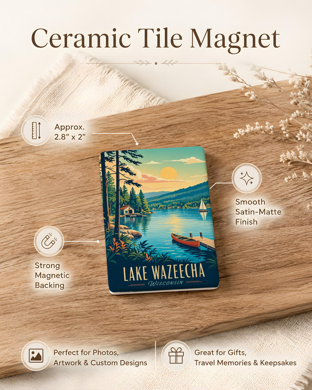Lake Wazeecha Fridge Magnet, Wisconsin Lake Souvenir Magnet, Lake Wazeecha Travel Keepsake, Lake Lover Gift