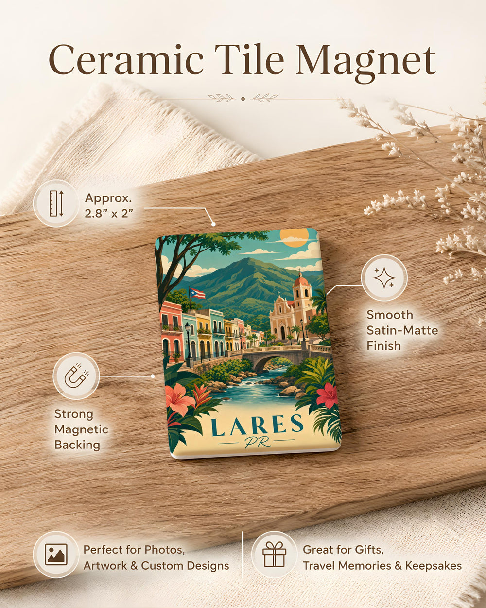 Lares Puerto Rico Fridge Magnet, Lares PR Souvenir Magnet, Puerto Rico Travel Gift, Puerto Rico Keepsake Magnet