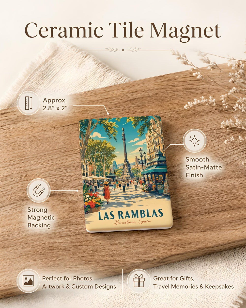 Las Ramblas Barcelona Fridge Magnet, Spain Travel Souvenir, La Rambla Street Landmark Gift