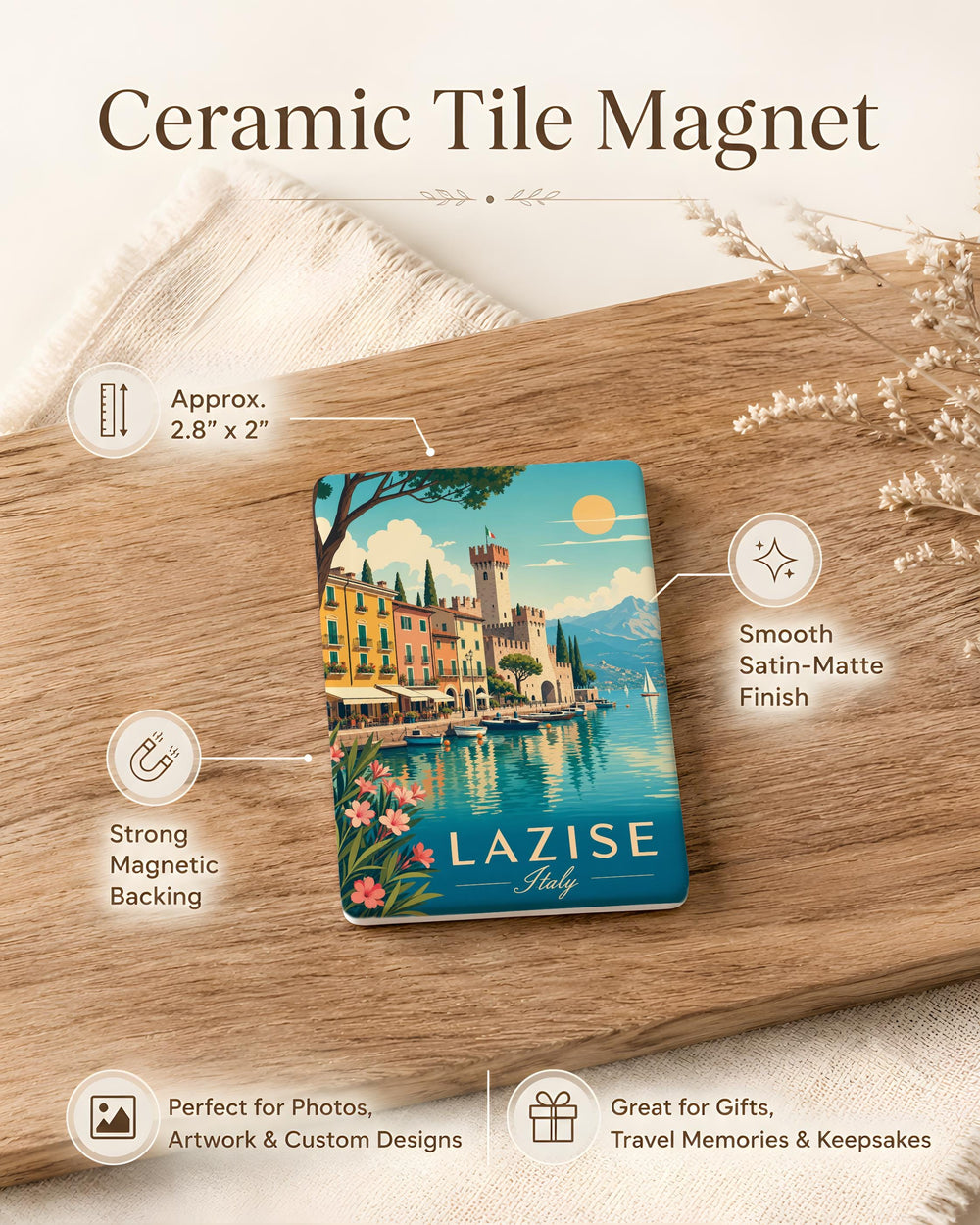 Lazise Italy Fridge Magnet, Lake Garda Souvenir, Lazise Town Travel Gift, Italian Village Keepsake Magnet