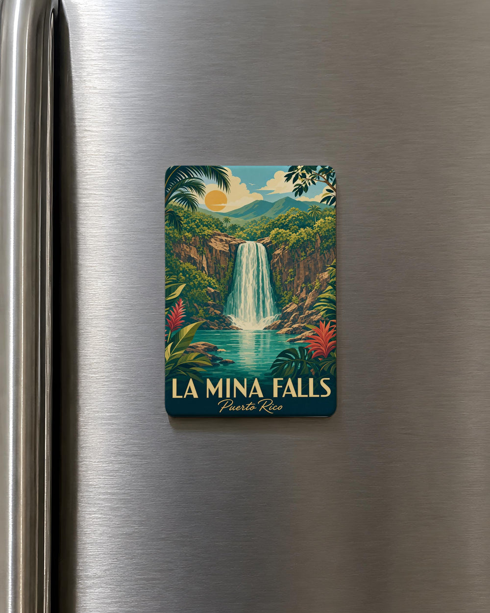 La Mina Falls Puerto Rico Fridge Magnet, El Yunque Rainforest Waterfall Souvenir, PR Travel Keepsake Magnet