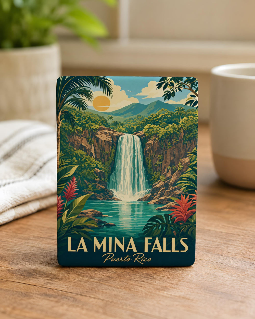 La Mina Falls Puerto Rico Fridge Magnet, El Yunque Rainforest Waterfall Souvenir, PR Travel Keepsake Magnet