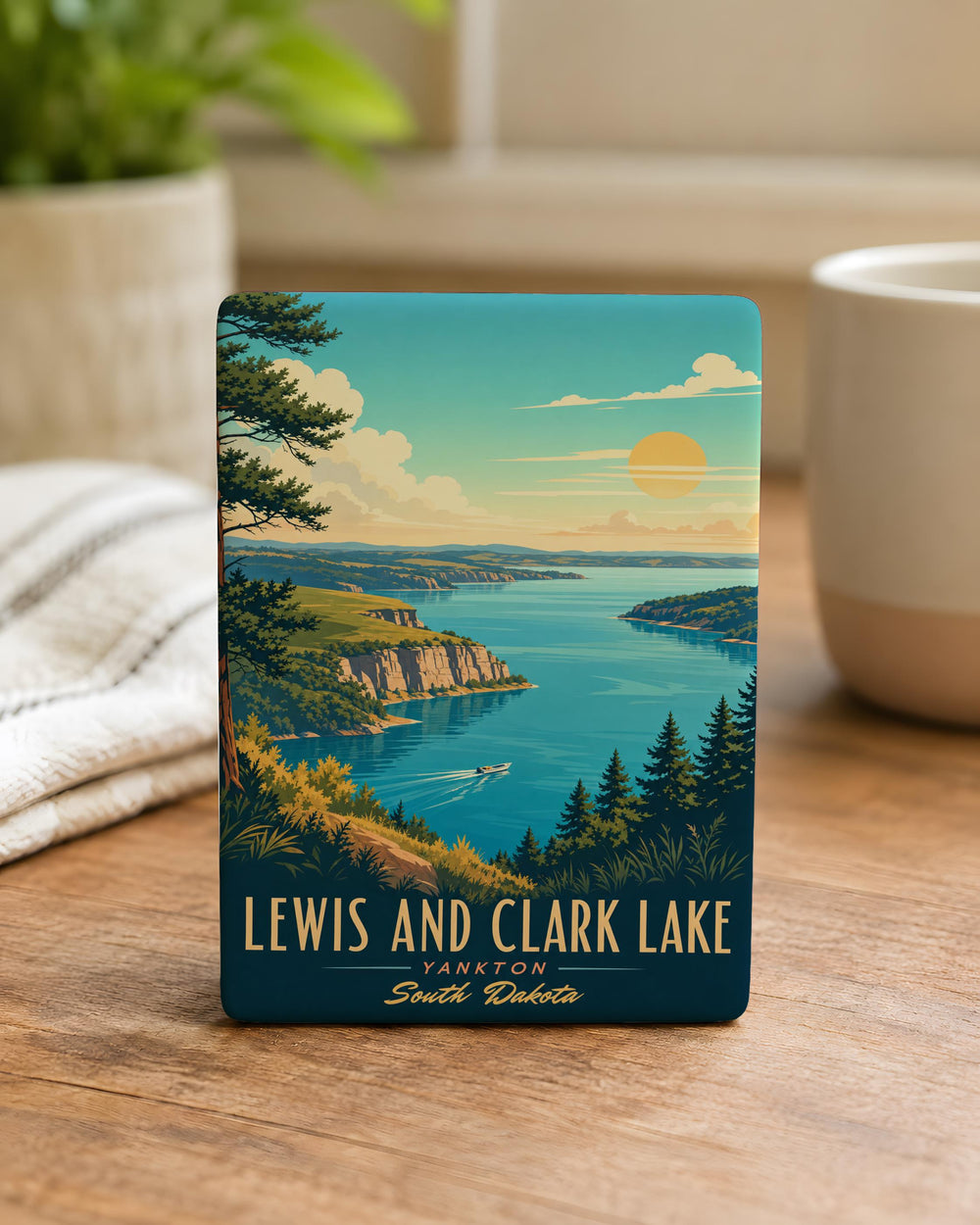 Lewis and Clark Lake Fridge Magnet, South Dakota Nebraska Reservoir Souvenir, Lake Landscape Travel Keepsake Magnet