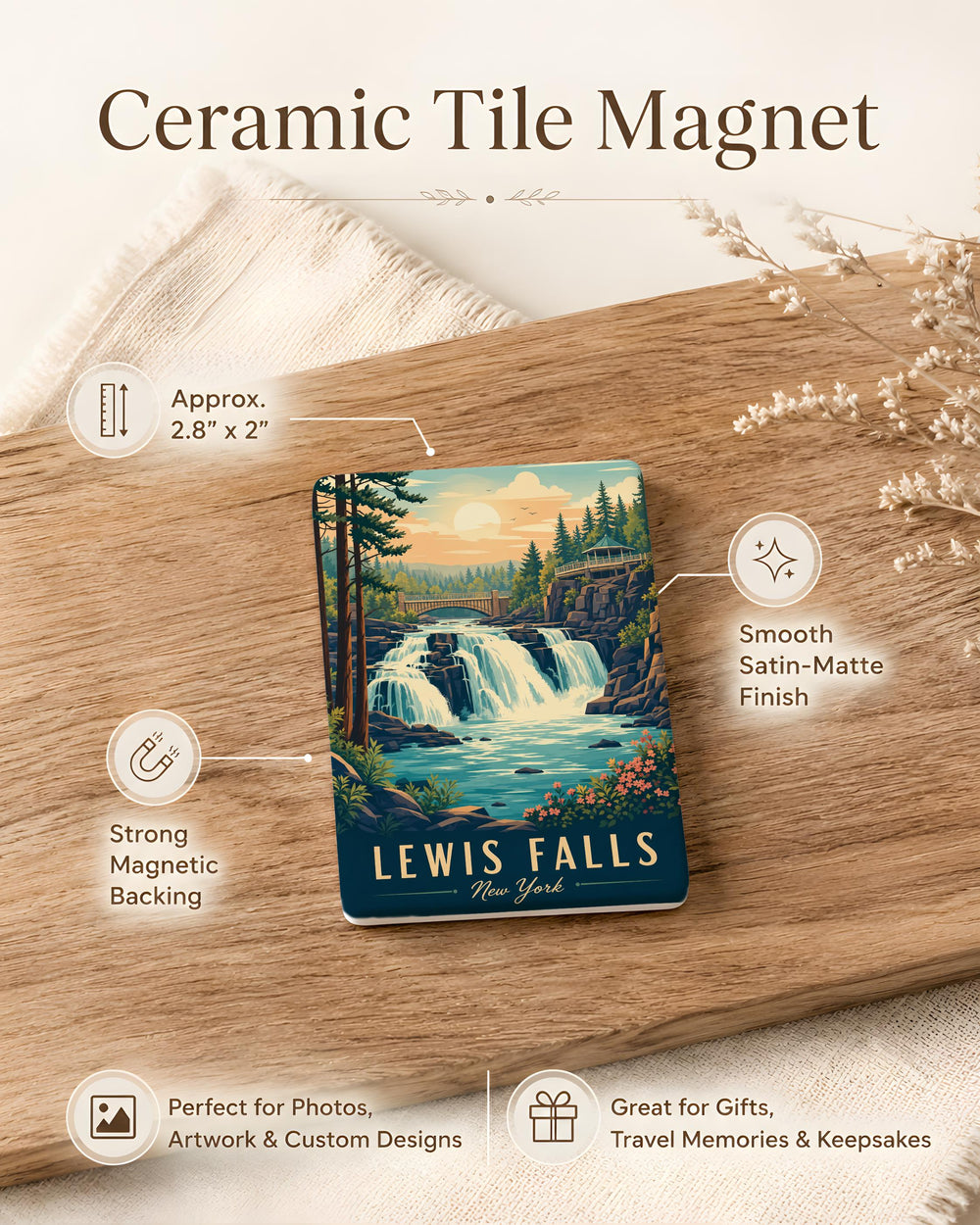Lewis Falls Fridge Magnet, Waterfall Nature Scene Souvenir Magnet, Scenic Hiking Travel Keepsake Magnet
