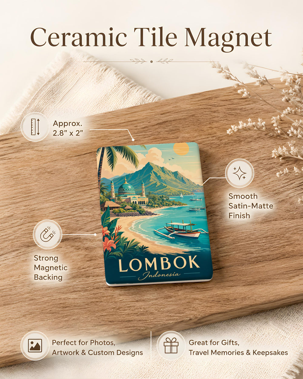Lombok Indonesia Fridge Magnet, Lombok Island Souvenir, Indonesia Travel Keepsake, Lombok Vacation Gift, Island Landmark Magnet