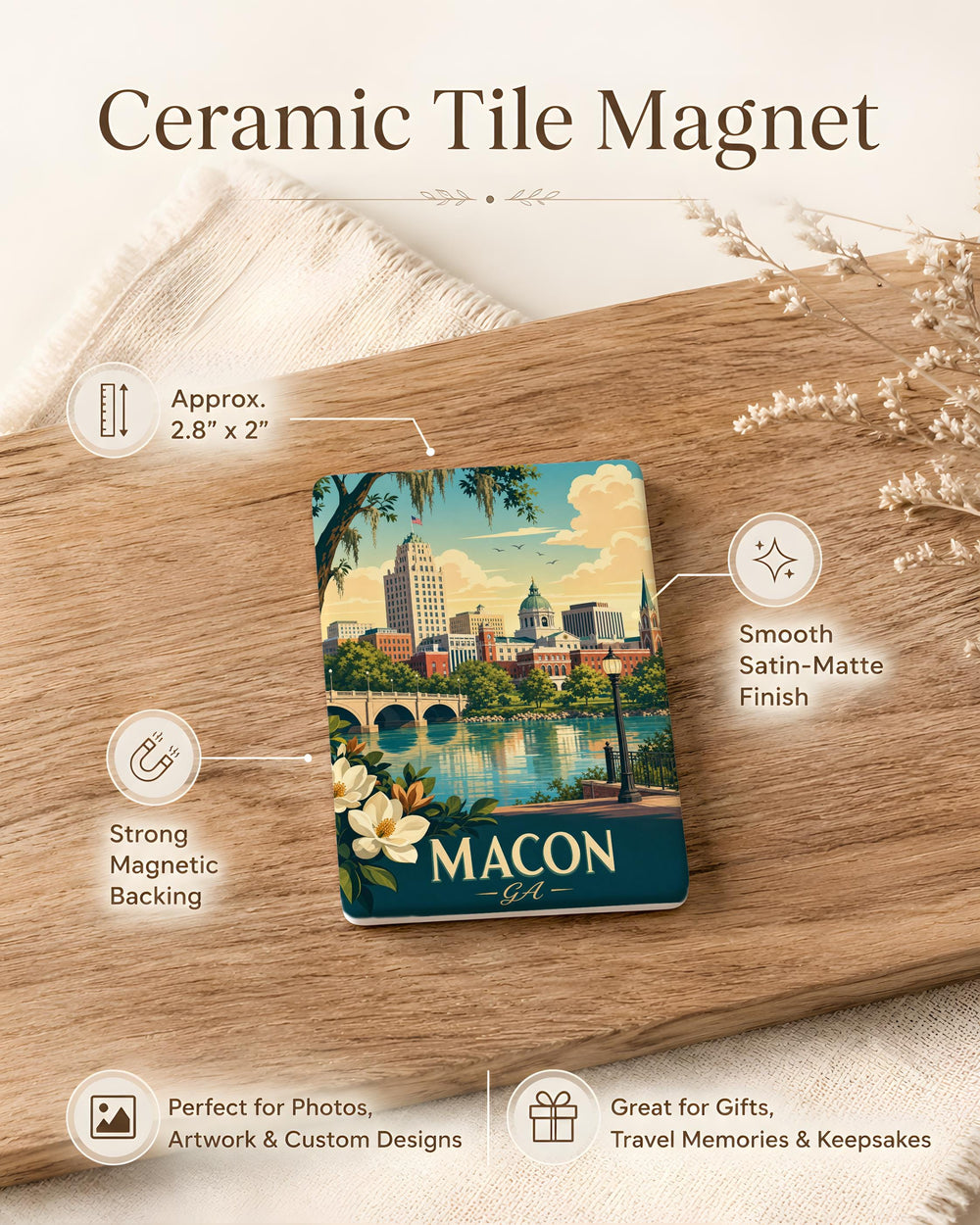 Macon GA Fridge Magnet, Macon Georgia Souvenir Magnet, Macon Landmark Travel Gift, Georgia City Keepsake Magnet