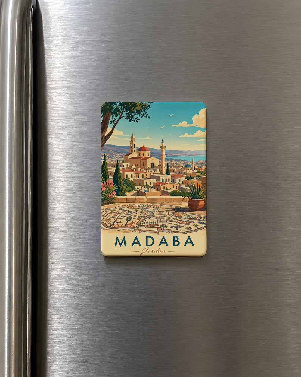 Madaba Jordan Fridge Magnet, Madaba City Souvenir Magnet, Jordan Travel Gift, Holy Land Landmark Magnet, Middle East Keepsake