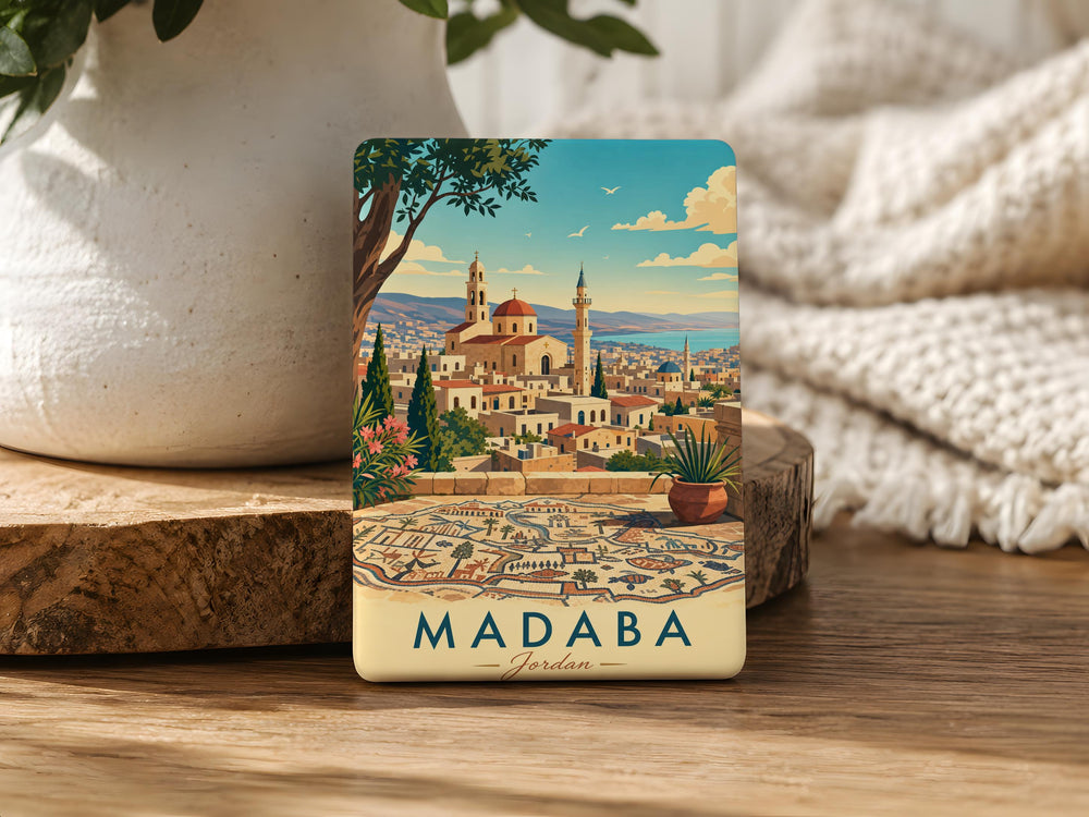 Madaba Jordan Fridge Magnet, Madaba City Souvenir Magnet, Jordan Travel Gift, Holy Land Landmark Magnet, Middle East Keepsake