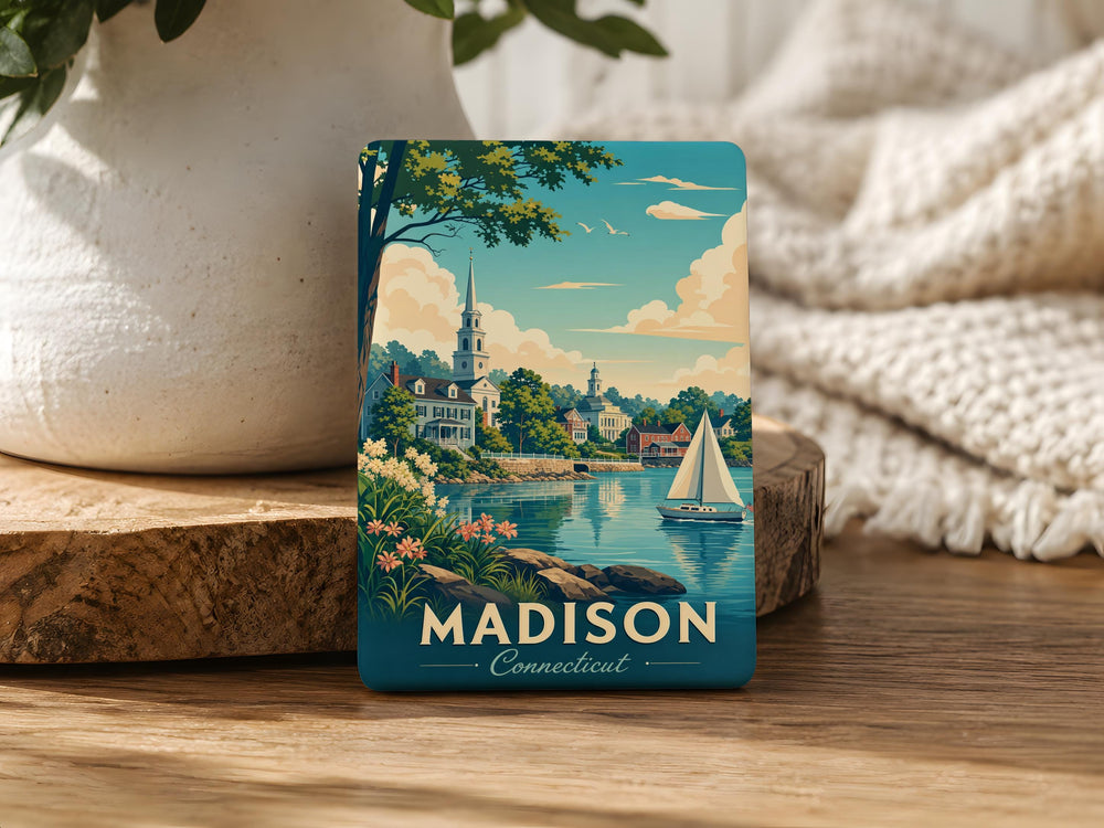Madison CT Fridge Magnet, Madison Connecticut Souvenir Magnet, Beach Town Travel Gift, Shoreline Keepsake Magnet