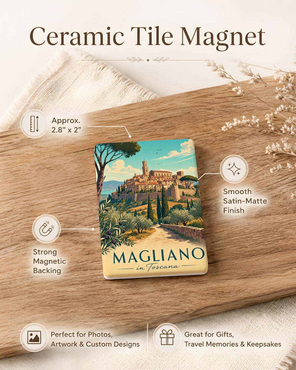 Magliano in Toscana Fridge Magnet, Tuscany Italy Town Souvenir Magnet, Travel Gift, Italian Village Keepsake Magnet