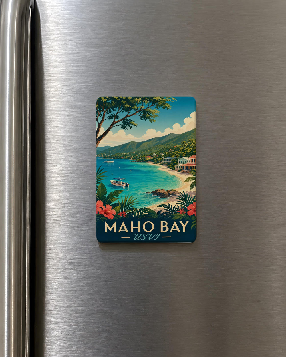 Maho Bay USVI Fridge Magnet, St John U.S. Virgin Islands Beach Souvenir Magnet, Caribbean Island Travel Gift