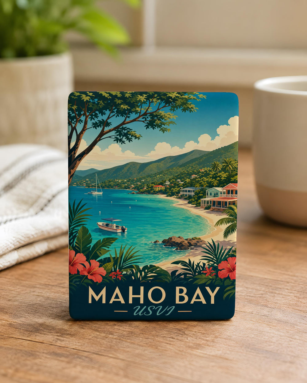 Maho Bay USVI Fridge Magnet, St John U.S. Virgin Islands Beach Souvenir Magnet, Caribbean Island Travel Gift