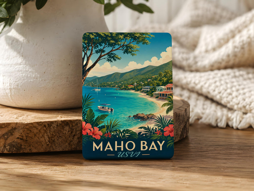 Maho Bay USVI Fridge Magnet, St John U.S. Virgin Islands Beach Souvenir Magnet, Caribbean Island Travel Gift