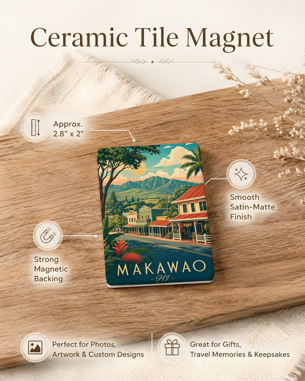 Makawao HI Fridge Magnet, Makawao Hawaii Souvenir Magnet, Maui Town Travel Keepsake Refrigerator Magnet