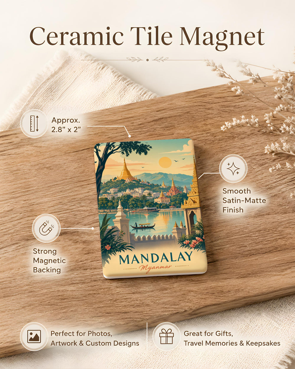 Mandalay Myanmar Fridge Magnet, Mandalay City Souvenir Magnet, Myanmar Travel Gift, Mandalay Landmark Keepsake Magnet