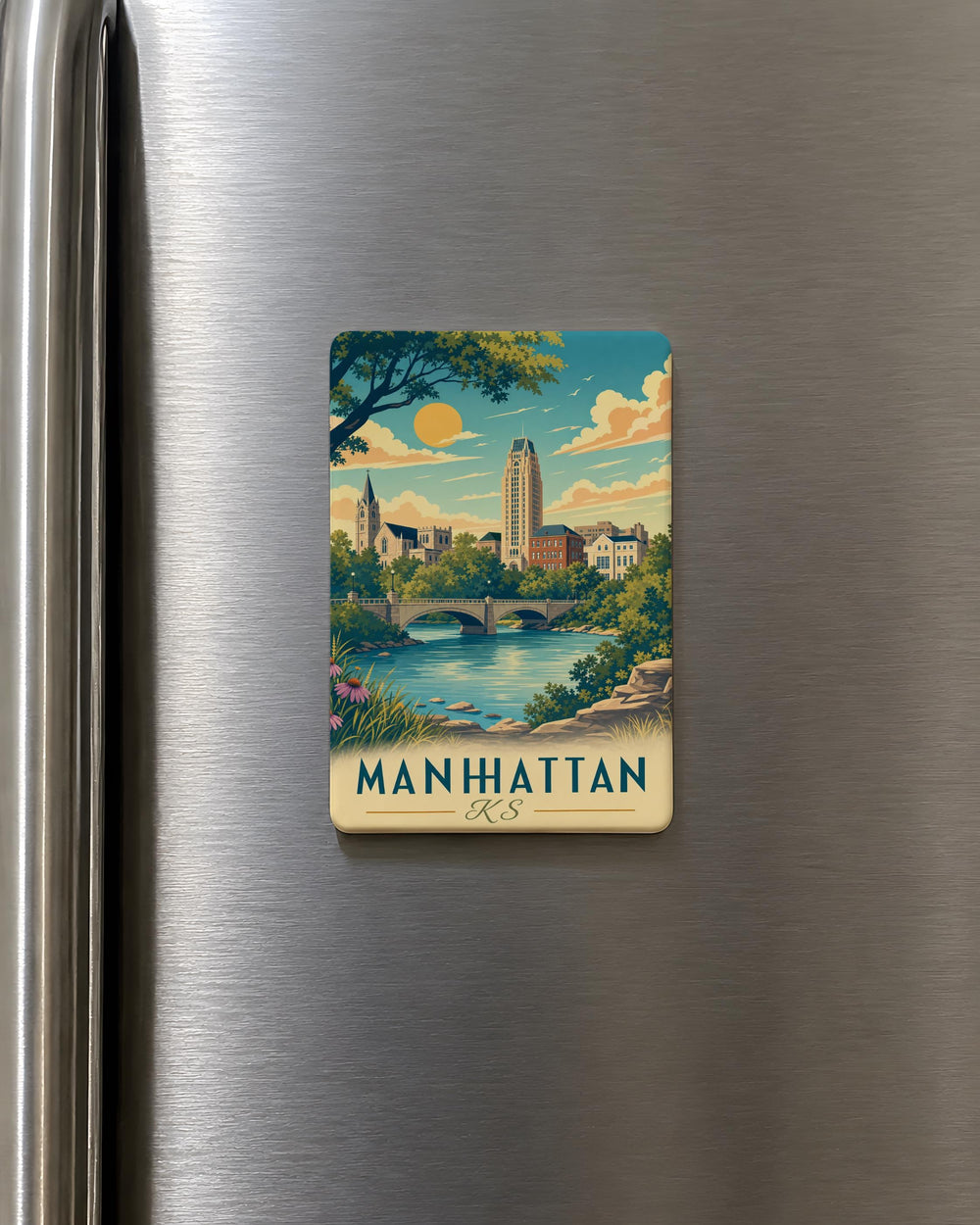 Manhattan KS Fridge Magnet, Manhattan Kansas Souvenir Magnet, Little Apple Kansas Travel Gift, City Landmark Keepsake Magnet