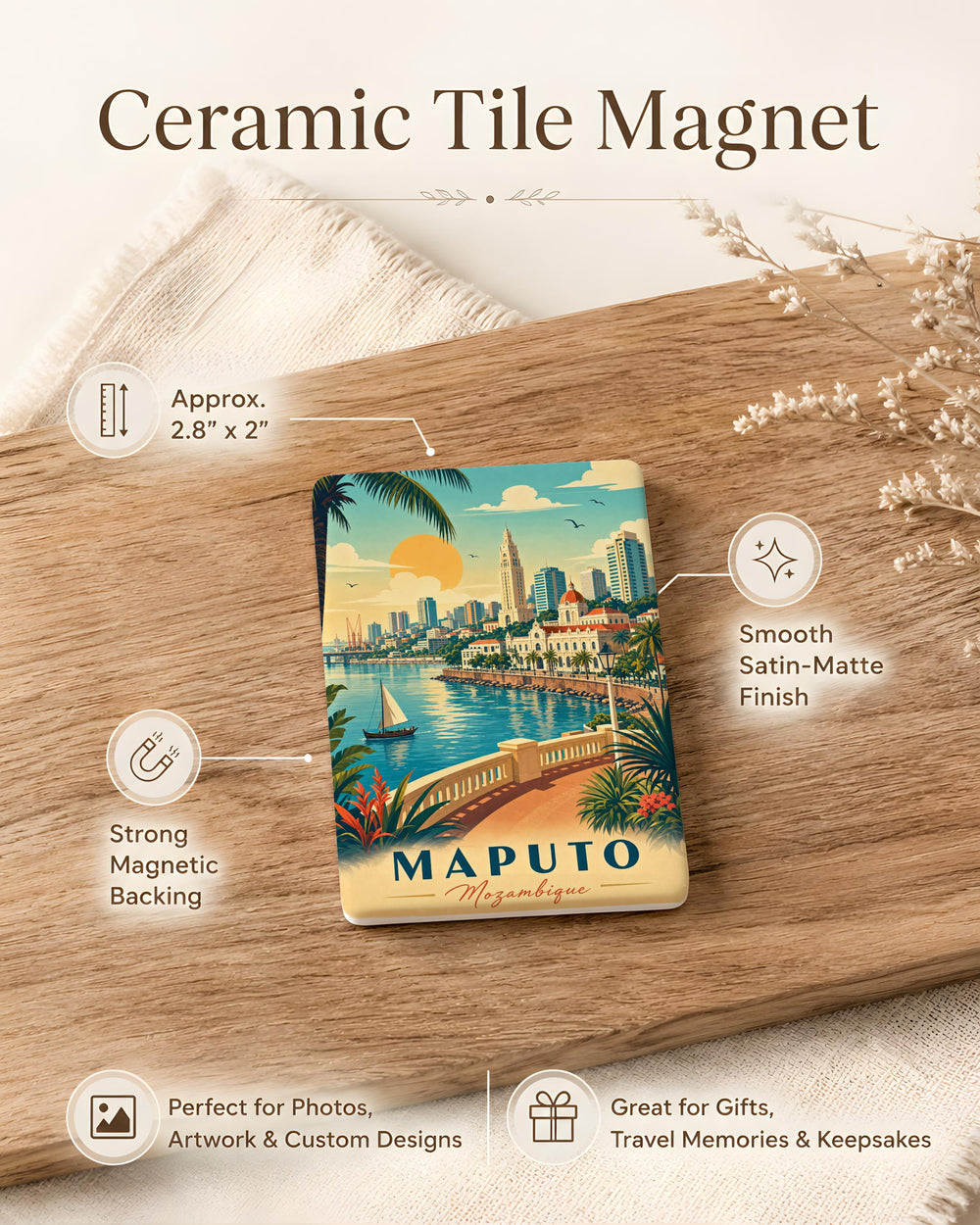 Maputo Mozambique Fridge Magnet, Maputo City Souvenir Magnet, Mozambique Travel Gift, Maputo Landmark Keepsake Magnet