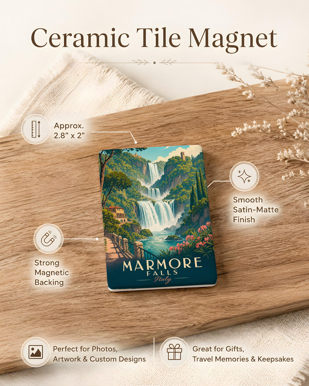 Marmore Falls Fridge Magnet, Waterfall Landmark Souvenir Magnet, Nature Travel Keepsake Refrigerator Magnet