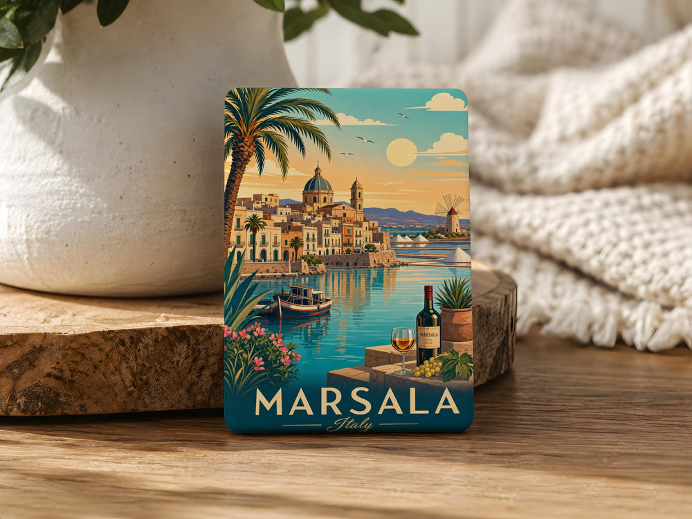 Marsala Italy Fridge Magnet, Sicily Travel Souvenir, Marsala City Landmark Keepsake, Italian Vacation Gift, Coastal Town Magnet
