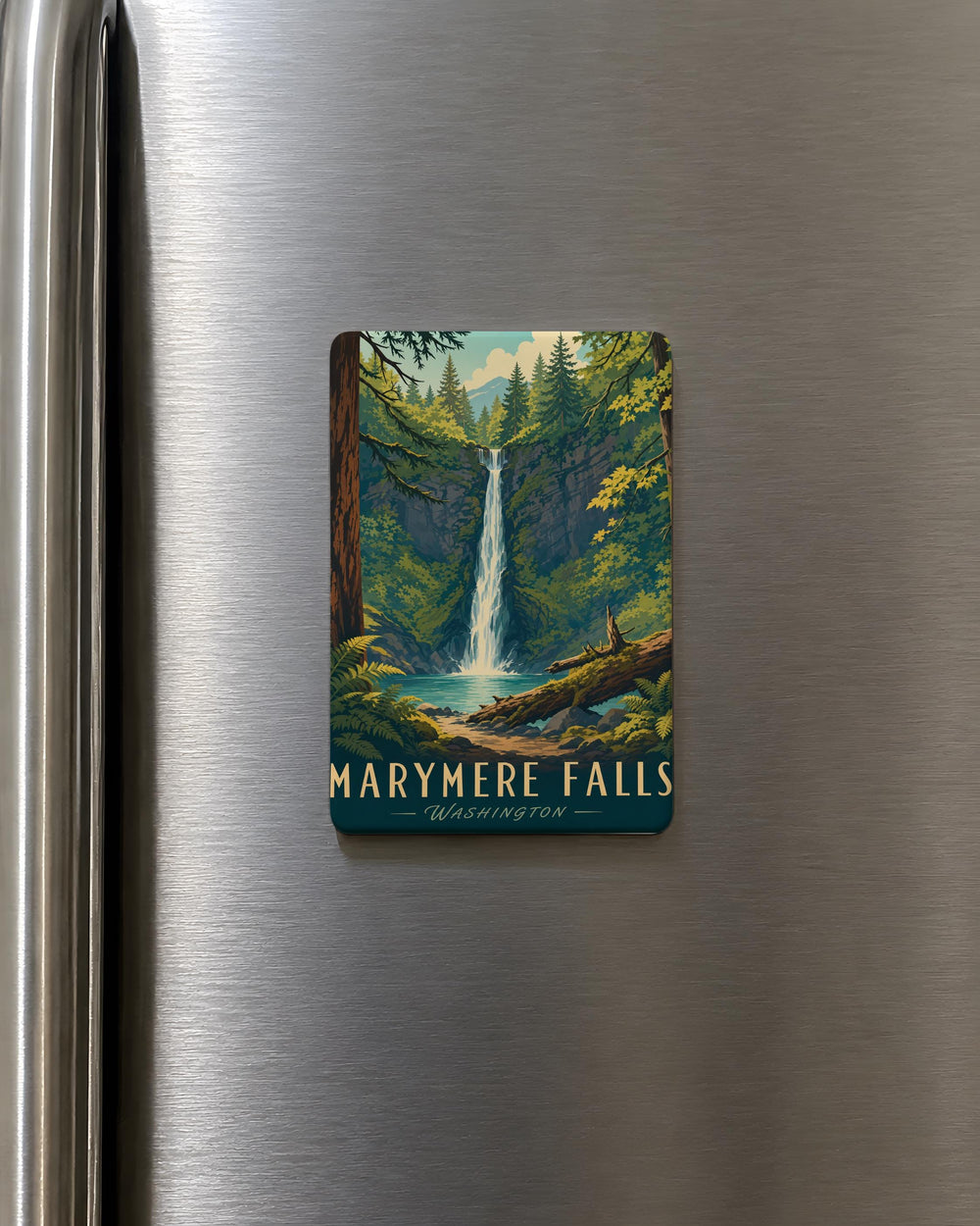 Marymere Falls Fridge Magnet, Olympic National Park Waterfall Souvenir, Washington Nature Travel Keepsake Magnet