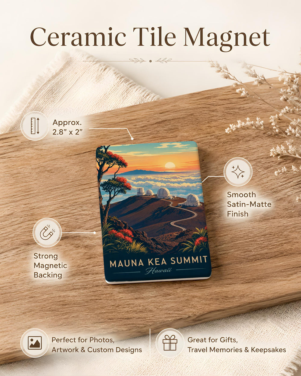 Mauna Kea Summit Fridge Magnet, Hawaii Mountain Peak Souvenir Magnet, Mauna Kea Observatory Landmark Magnet