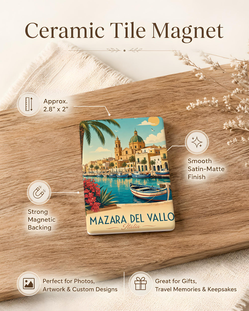Mazara del Vallo Fridge Magnet, Sicily Italy Souvenir Magnet, Mazara del Vallo Travel Keepsake Refrigerator Magnet