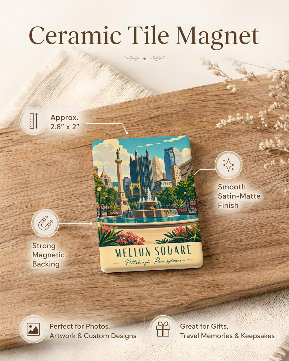 Mellon Square Fridge Magnet, Pittsburgh Pennsylvania Downtown Park Landmark Souvenir Magnet, Mellon Square Plaza Gift