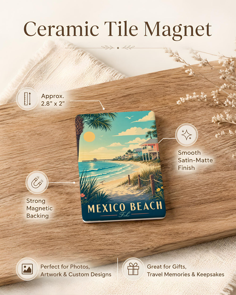 Mexico Beach Florida Fridge Magnet, Coastal Vacation Souvenir, Gulf Coast Beach Town Travel Keepsake Gift