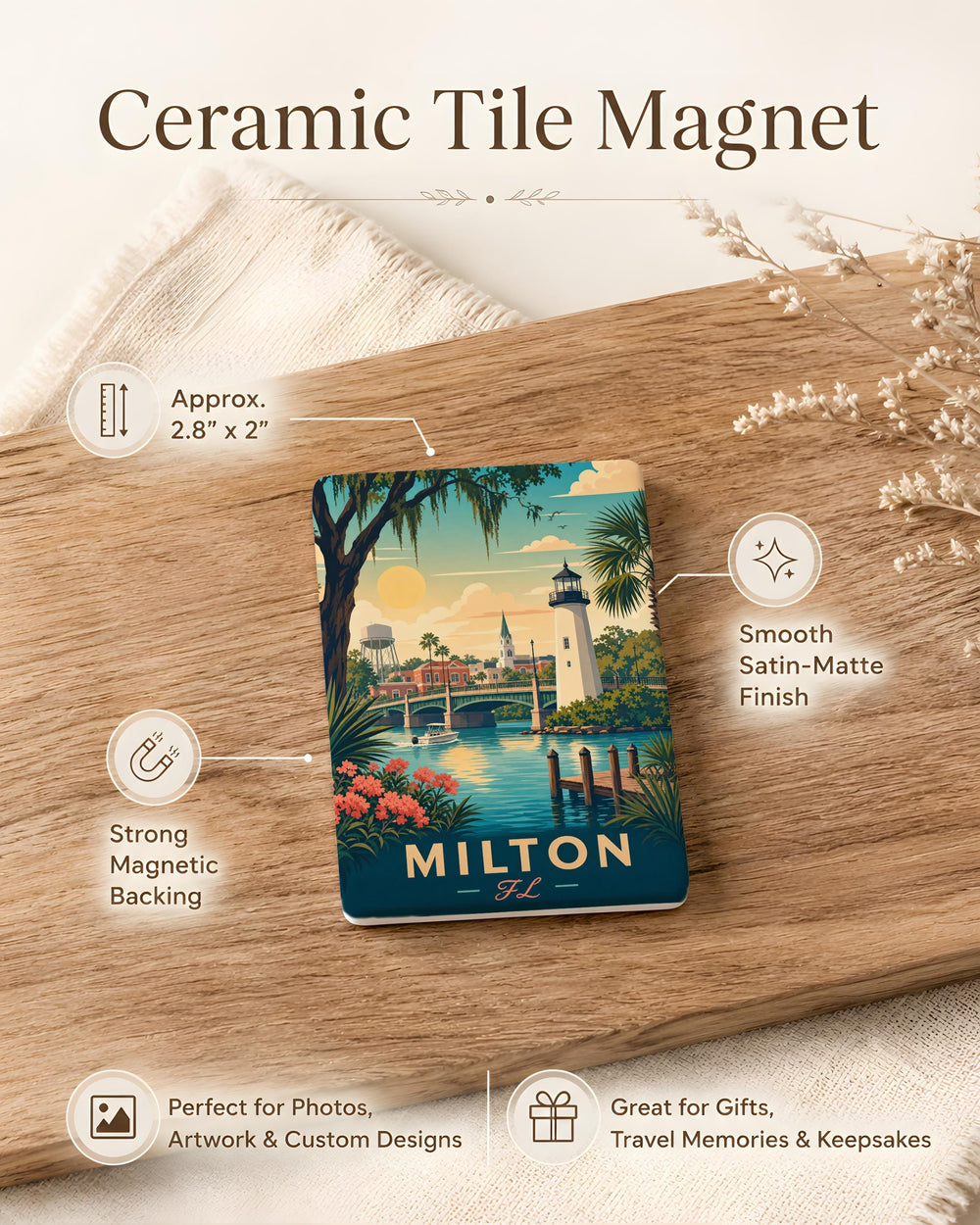 Milton Florida Fridge Magnet, Milton FL Souvenir Magnet, Florida Travel Gift, Hometown Keepsake, City Name Magnet